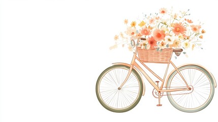 Aufkleber - Vintage bicycle illustration with a basket full of colorful spring flowers and ample space for text or design. Generative AI