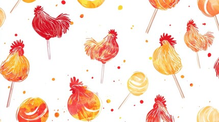 Aufkleber - Vibrant rooster shaped lollipops on a fresh white background with mock up space for creative text or branding ideas. Generative AI