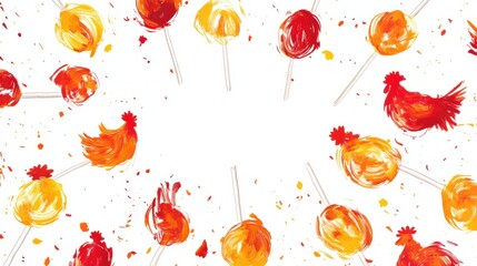Aufkleber - Colorful rooster shaped lollipops create vibrant display on white background with space for custom text. Generative AI