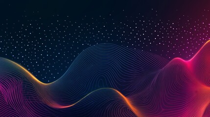 Poster - Abstract dark background with pink and orange waves.