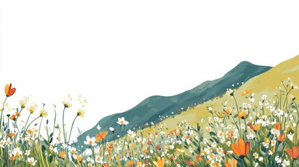 Aufkleber - Doodle of mountain slopes with vibrant wildflowers and ample space for text and creativity. Generative AI