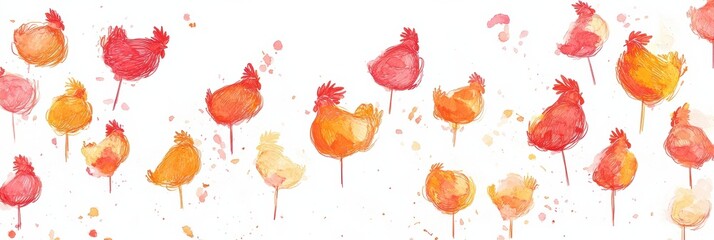 Aufkleber - Vibrant rooster shaped lollipops in a doodle style with ample copy space for creative text. Generative AI