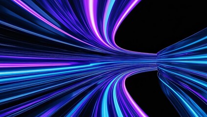 Fototapete - Bright blue and purple light trails twist and turn in a dark space, creating an energetic and abstract composition. The smooth curves and vibrant colors suggest motion and depth