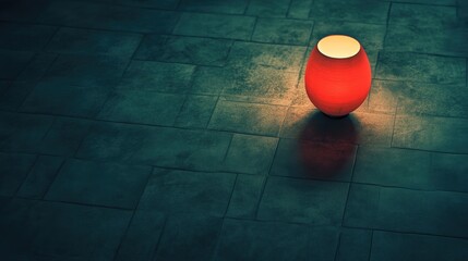Poster - Unique Red Lantern Casting Glow on Dark Textured Floor Surface