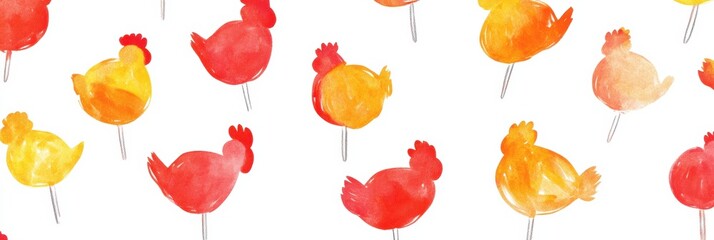 Aufkleber - Vibrant rooster shaped lollipops against a blank background ideal for creative projects and promotional materials. Generative AI