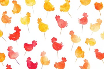 Aufkleber - Vibrant rooster shaped lollipops on a clean background with space for text and colorful designs. Generative AI