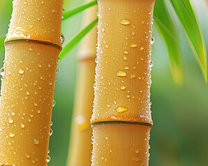 Wall Mural - bamboo and nature motifs concept, bamboo stalks with water droplets reflecting a serene natural envi