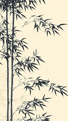 Wall Mural - Bamboo and nature motifs concept, Bamboo leaves against a light background, creating a serene and natural aesthetic.