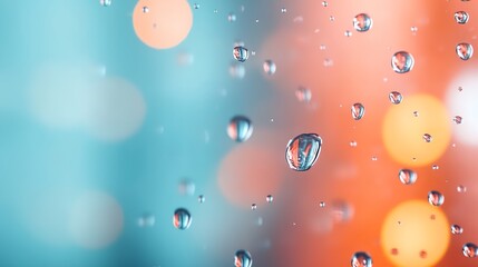 Poster - Blurry image of water droplets on a window. The water droplets are scattered across the window