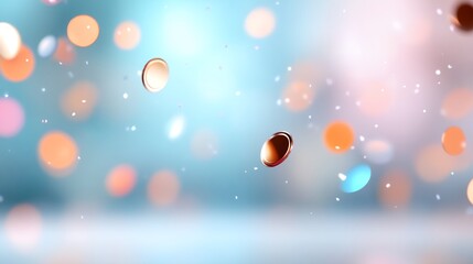 Poster - Blue background with a bunch of colorful balls in the air. The balls are of different sizes