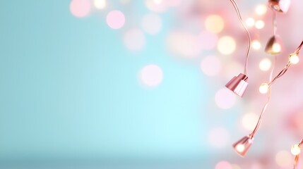 Poster - Blue background with lights hanging from the ceiling. The lights are pink and gold