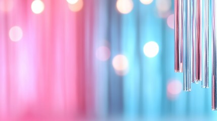 Poster - Blue and pink background with a row of silver wires. The wires are in the foreground