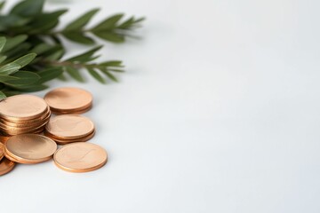 Poster - Pile of gold coins on a white background. The coins are arranged in a circle