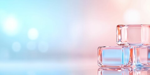 Poster - Blue background with pink cubes on top. The background is blurry