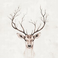 Aufkleber - Elegant illustrated deer with intricate antlers creating a serene and natural atmosphere for designs. Generative AI