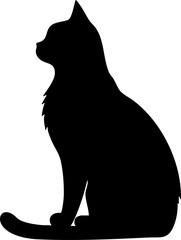 Wall Mural - Silhouette of a sitting cat on a transparent background.