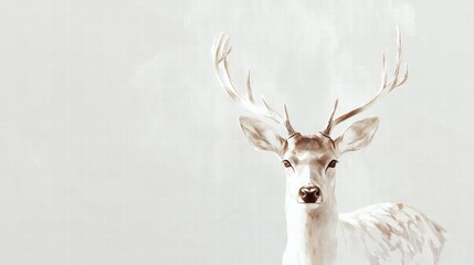 Aufkleber - Elegant illustrated deer with branching antlers in a minimalist design for creative mock up. Generative AI