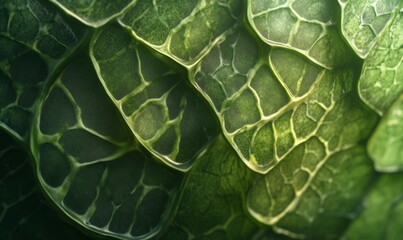 Succulent plant close-up, its fleshy leaves displaying intricate patterns and a subtle gradient of green.