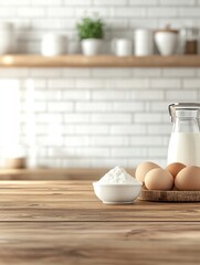 Aufkleber - Fresh ingredients arranged on a wooden kitchen counter for baking preparation with copy space available. Generative AI
