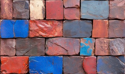 Poster - A textured arrangement of colorful bricks creating a patterned surface.