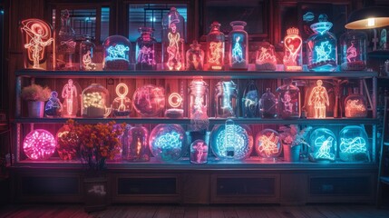 Poster - Craft a neon display of sports competition symbols, featuring shining