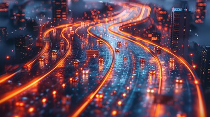 Poster - develop a collection of neon highway symbols, featuring illuminated interstates