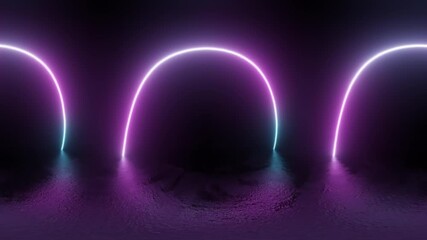 Poster - Futuristic Neon Arcs in Dark Environment looping 360 panorama vr video