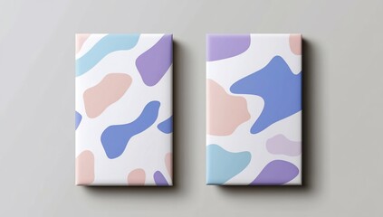 Poster - Two decorative packages with abstract pastel patterns.