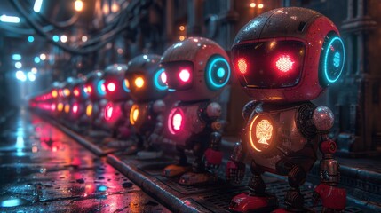Poster - Devise a neon set of artificial intelligence symbols, including illuminated