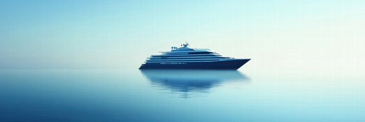 Poster - Luxury cruise ship gliding smoothly on a serene sea during sunset with ample copy space for custom text. Generative AI