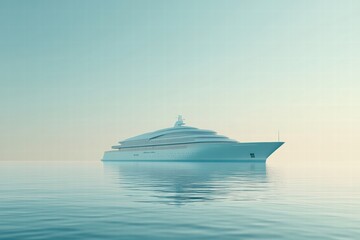Aufkleber - Luxury cruise ship gliding peacefully on calm sea with serene sky and ample space for your text. Generative AI