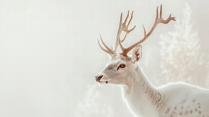 Aufkleber - Elegant deer with branching antlers stands gracefully in tranquil winter landscape for a serene atmosphere. Generative AI