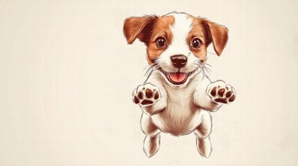 Aufkleber - Joyful puppy jumping in mid air with excitement and energy against a clean background. Generative AI