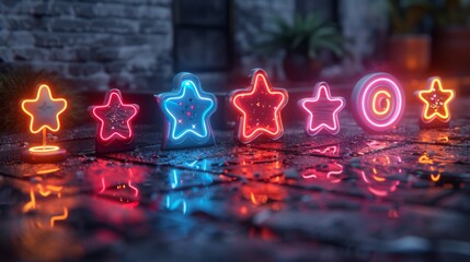 Poster - Devise a neon set of leadership symbols, including illuminated podiums