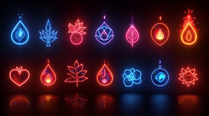 Wall Mural - Create a series of neon wellness coaching symbols, featuring shining