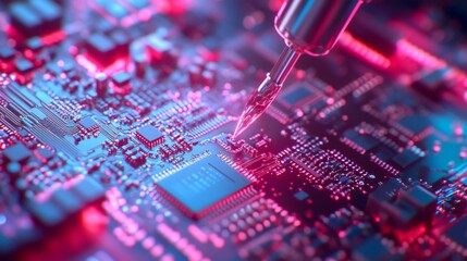Poster - Close-Up of Circuit Board Soldering with Robotic Arms