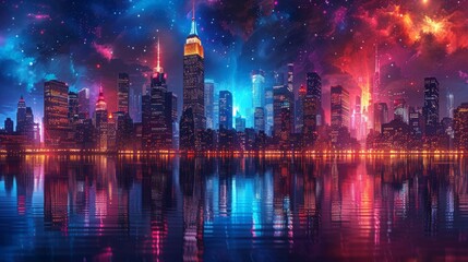Poster - create a series of neon architectural landscape symbols, including shining