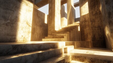 Poster - Abstract Architectural Space with Soft Light and Textured Walls Creating Unique Shadows and Depth in a Modern Design, Ideal for Backgrounds and Artistic Projects