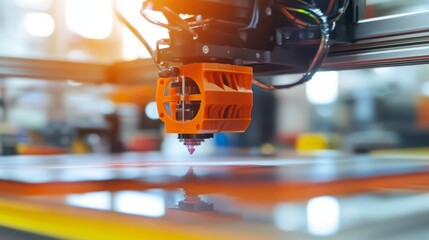 Poster - close-up of a precision 3d printer nozzle in operation, showcasing the intricate mechanics and techn