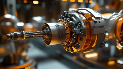 Poster - Close-Up of an Advanced Robotic Arm Component Featuring Detailed Engineering Design and Innovative Metallic Textures in a Modern Industrial Environment