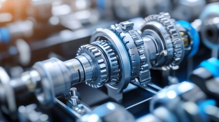 Poster - close-up view of precision mechanical gears and components in a high-tech machine, showcasing intric
