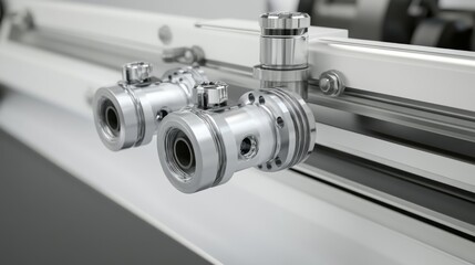 Poster - close-up view of precision metal valves in an industrial environment with high-quality finish and du