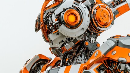 Poster - Futuristic Android Robot with Orange and Silver Design Showcasing Advanced Technology and Intricate Mechanical Structures for Stock Photography