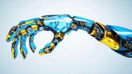 Poster - Futuristic Robotic Hand with Transparent Design and Metallic Accents Showcasing Advanced Technology and Engineering Innovation for Digital Concepts