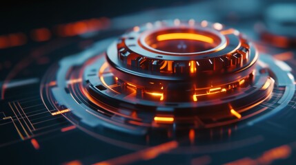 Poster - Futuristic Technology Interface Element with Glowing Orange Accents and Circuit Patterns for Digital Design Projects and Modern User Interfaces