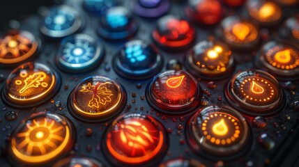 Poster - design a series of neon smart irrigation symbols, including shining