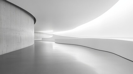 Poster - Minimalist Architecture Interior with Smooth Curves and Soft Lighting in a Modern Space Showcasing White Walls and Sleek Surfaces for Contemporary Design Inspiration