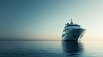 Aufkleber - Luxury cruise ship sails on calm sea at sunset with ample copy space for text and branding opportunities. Generative AI