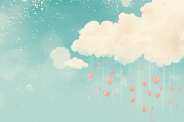Leinwandbilder - Whimsical Valentines Day design featuring hearts falling from fluffy clouds against a soft blue background. Generative AI