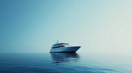 Poster - Luxury cruise ship gliding smoothly over tranquil waters under clear skies at sunset. Generative AI